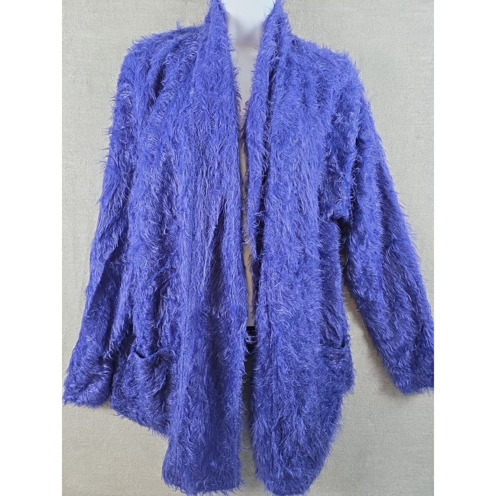 Colleen Lopez Eyelash Open Cardigan Electric Violet 2X Whimsy Fairy Fuzzy NEW
